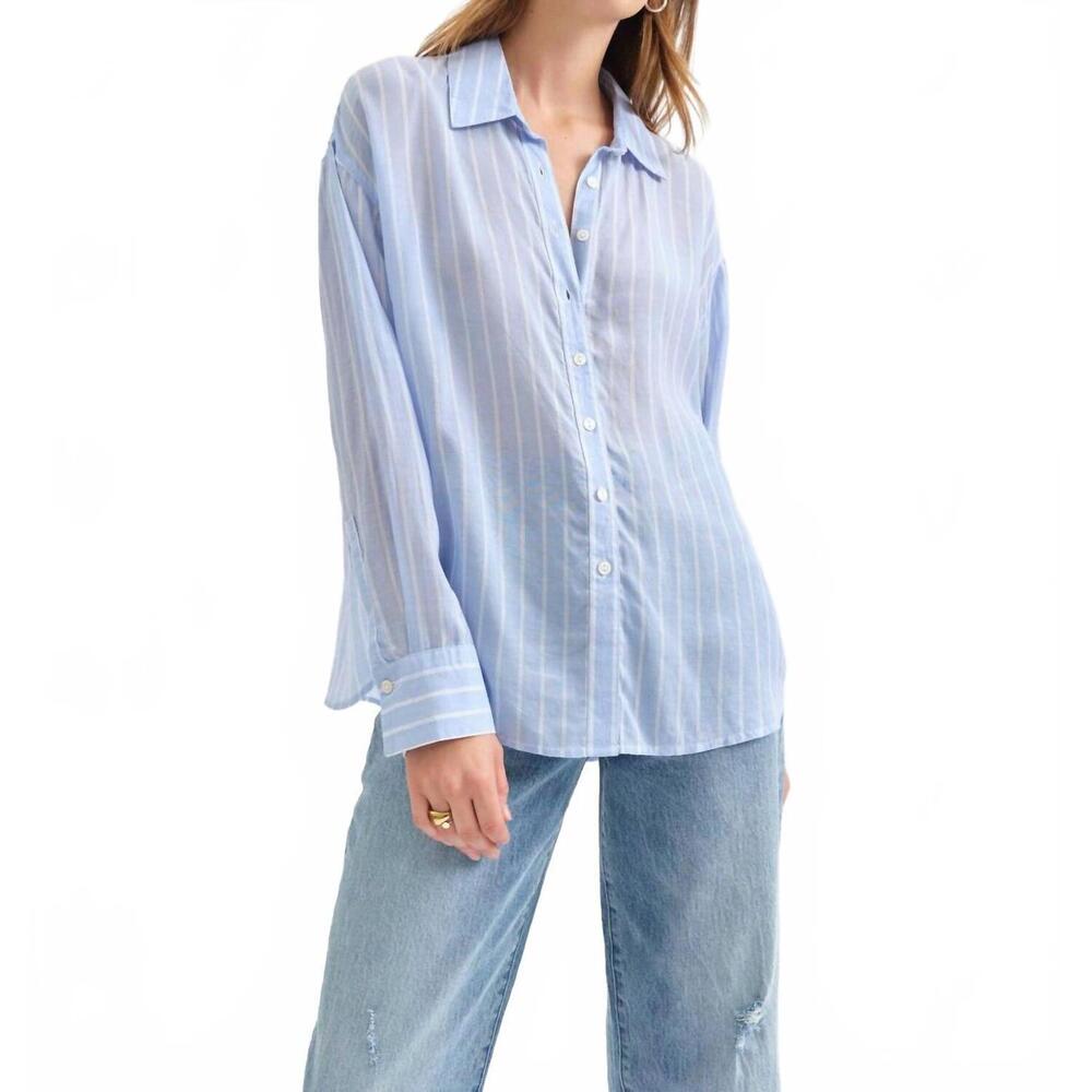 NEW DAZE lotus back tie long sleeve shirt in castle stripe